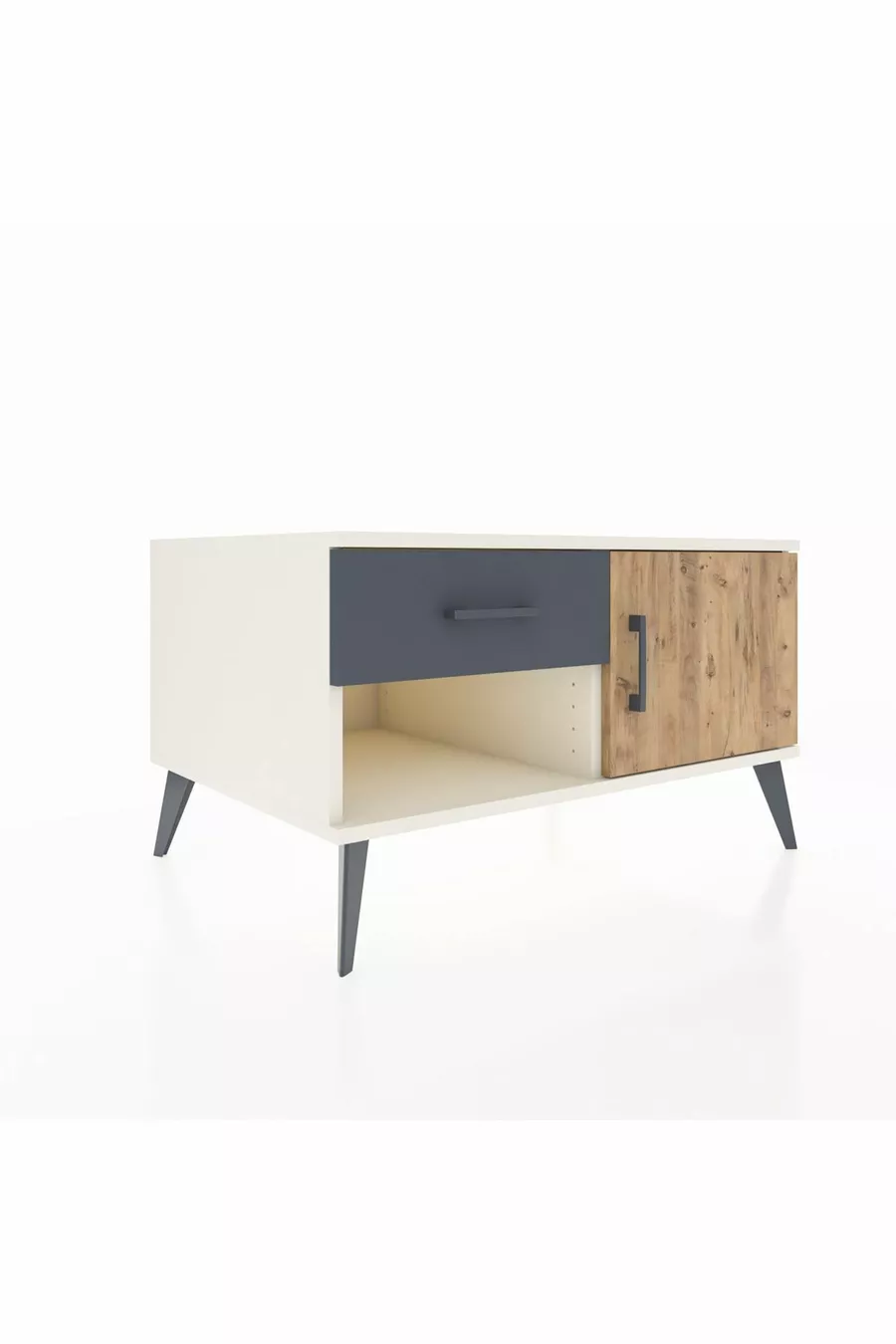 Commode Kronos avec une étagère, un tiroir et une porte, Pierre de lune-Pin/Anthracite