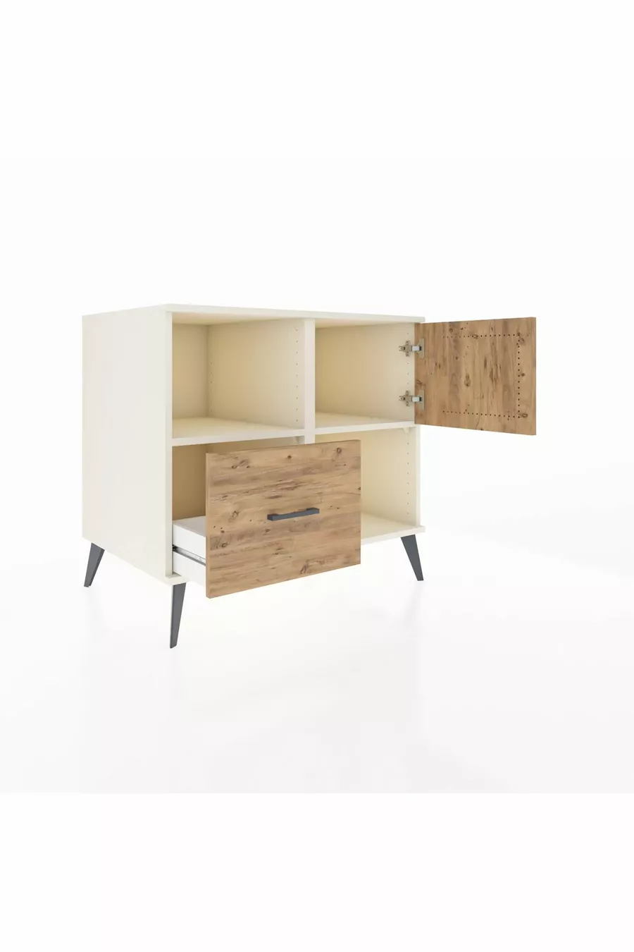 Commode Kronos 2 étagères avec un tiroir et une porte seule Pierre de lune-Pin