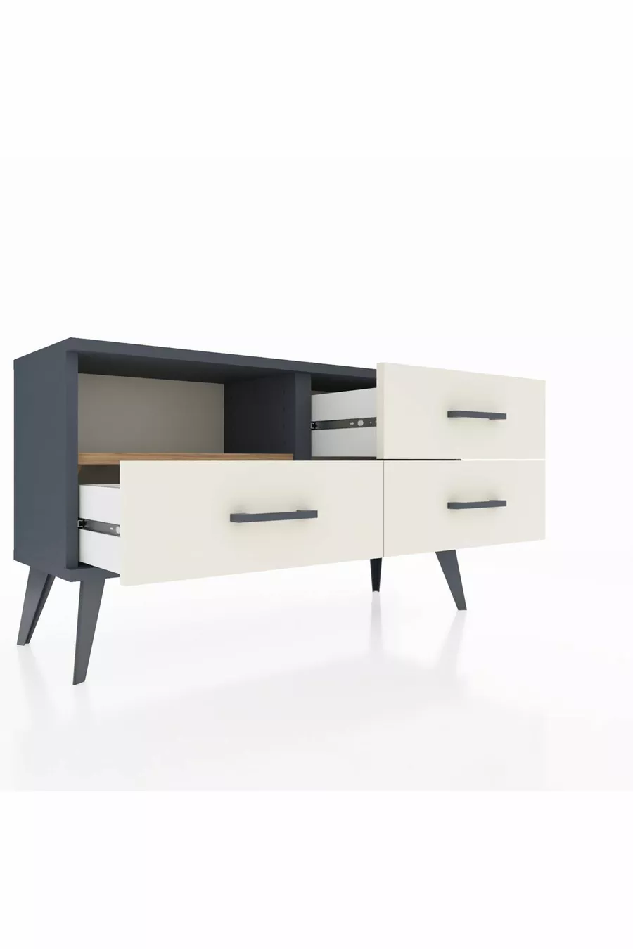 Commode Arges à une étagère et trois tiroirs Anthracite-Pin/Marbre