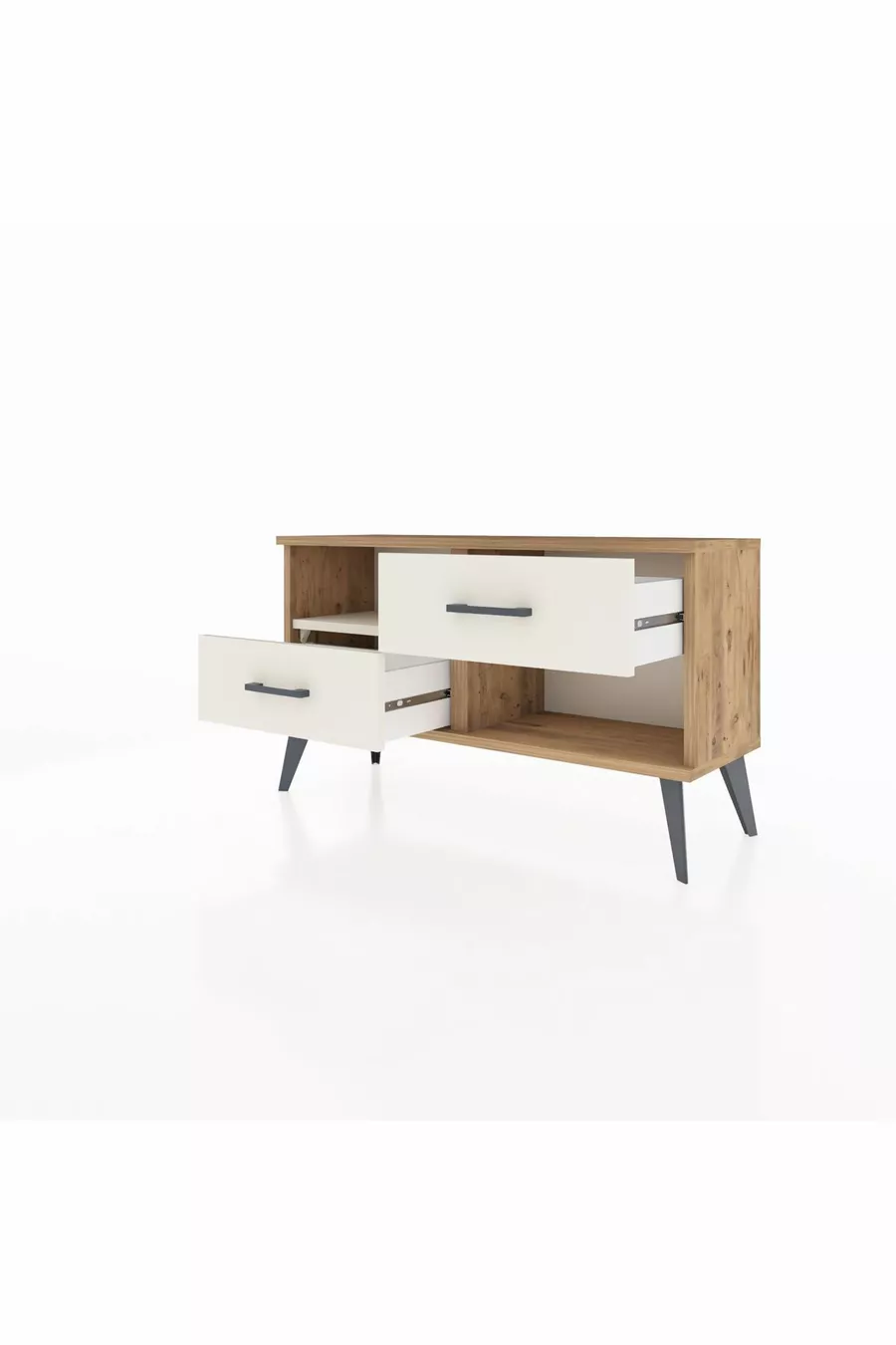 Commode Arges à une étagère et 2 tiroirs en pin-pierre d'onyx