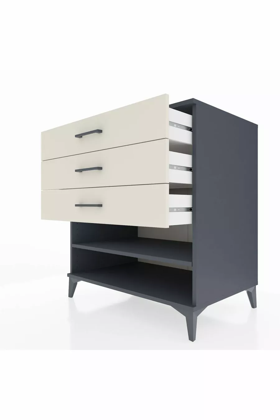Commode Kronos à une étagère et trois tiroirs Anthracite-Pierre de Lune