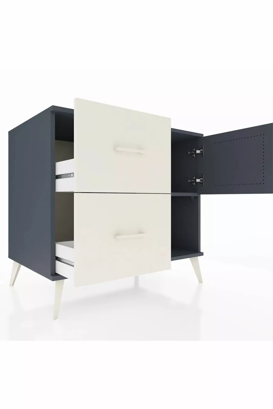 Commode Kronos à une étagère, 2 tiroirs et une porte, Anthracite-Anthracite/Gris pierre