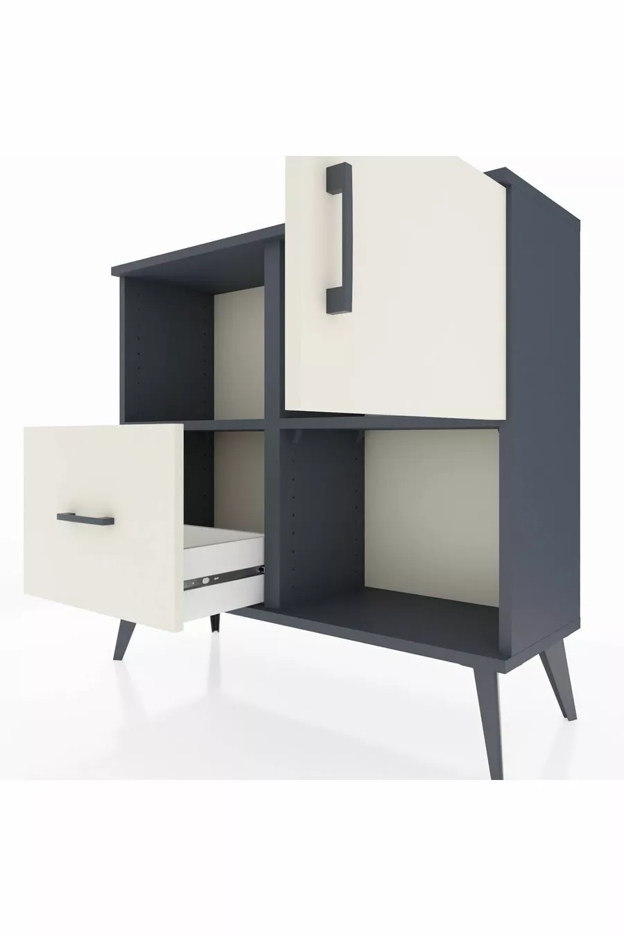 Commode Arges avec 2 étagères, 1 tiroir et 1 porte, Anthracite-Pierre de lune