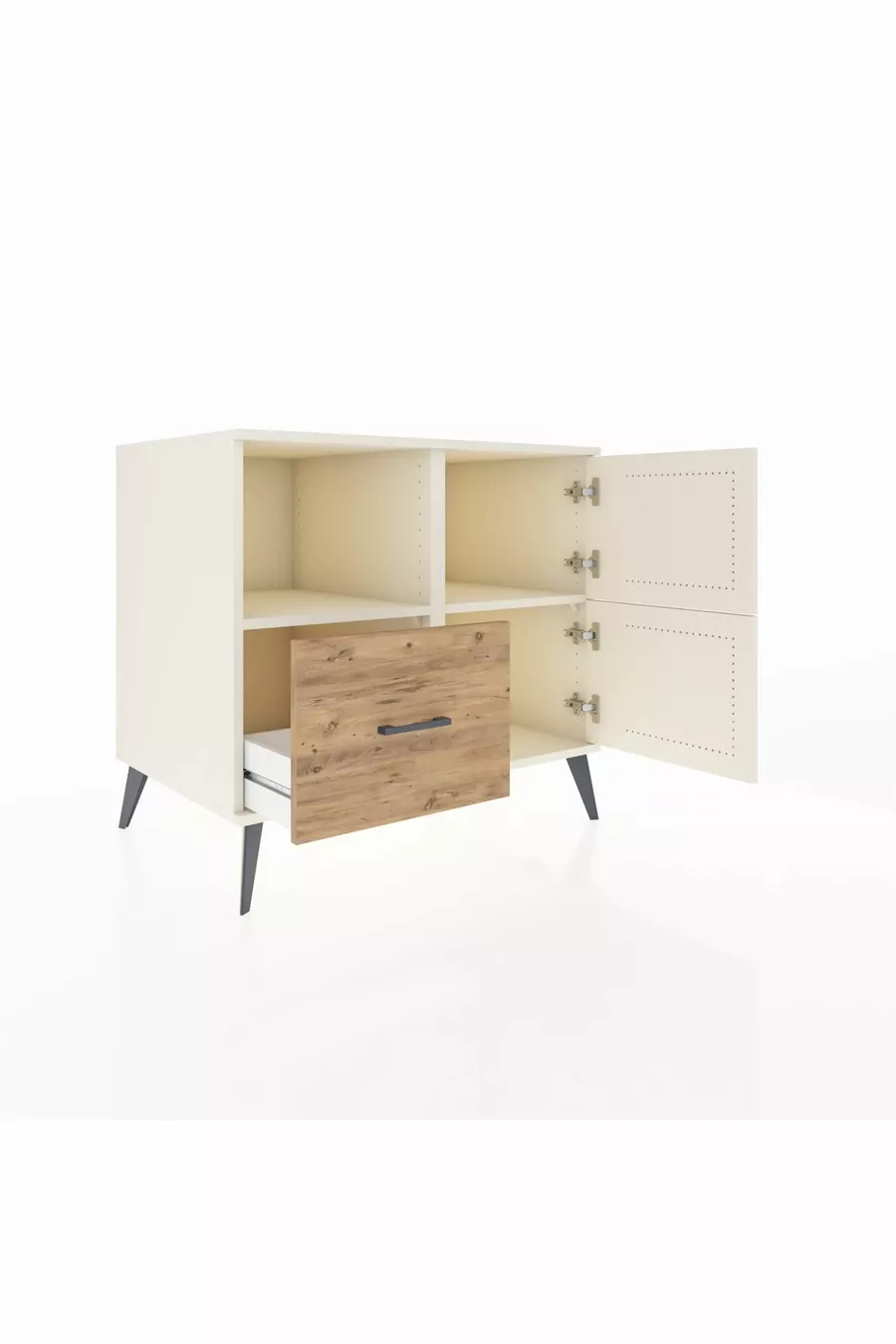 Kronos Dresser 2 Shelves, Single Drawer, 2 Doors, Moonstone-Moonstone/Pine