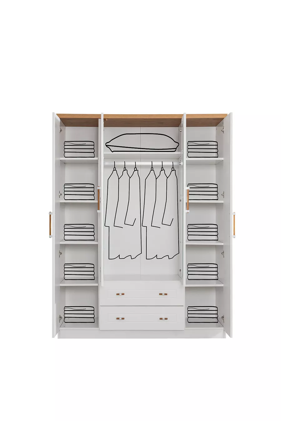 Lits superposés Ranza, Vita Bohem avec tiroirs en noyer et armoire à 4 portes, 2 matelas Comfort