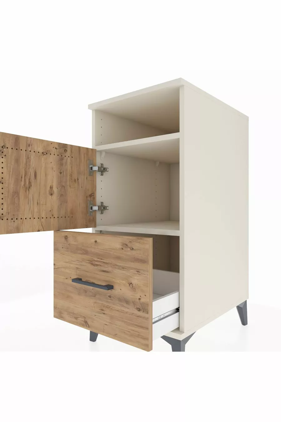 Kronos Nachtkastje 2 Planken Met 1 Lade En 1 Deurtje Agaat-Scandinavisch