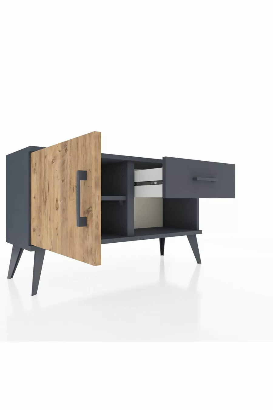Commode Arges avec une seule étagère, un tiroir et une porte, Anthracite-Pin/Anthracite