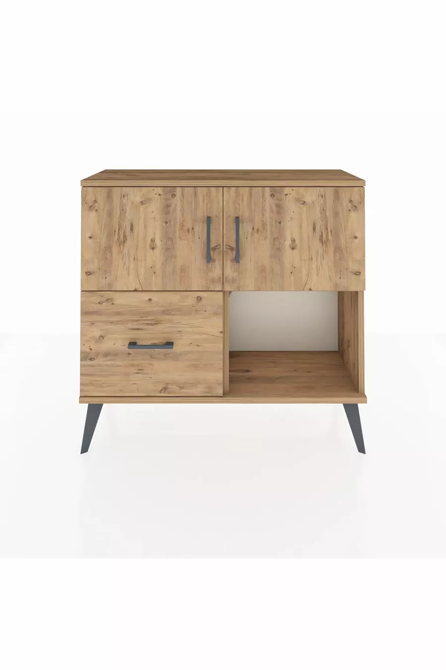 Commode Arges avec 2 étagères, 1 tiroir et 2 portes, en pin