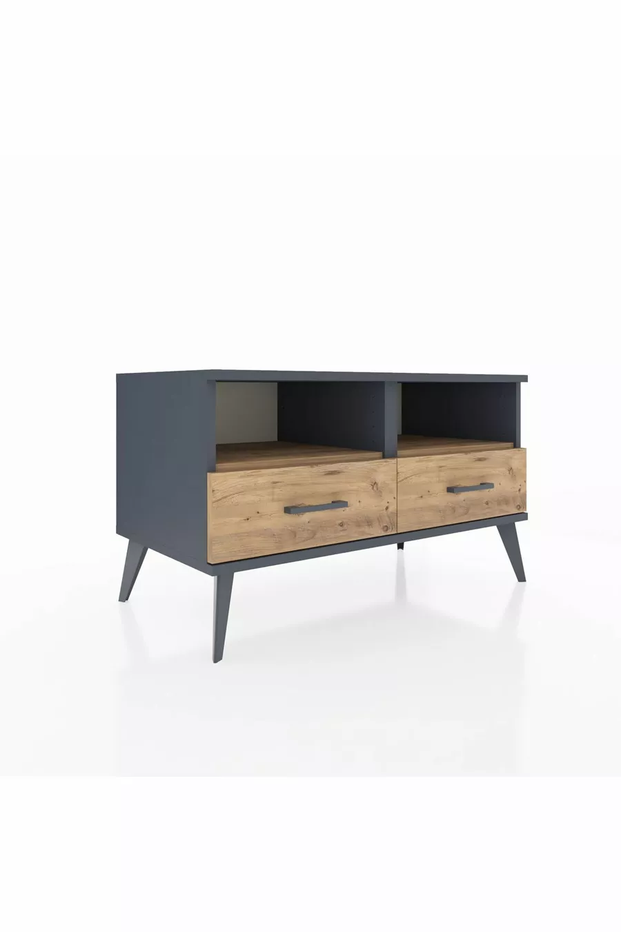 Commode Hyperion 2 étagères 2 tiroirs Anthracite-Pin