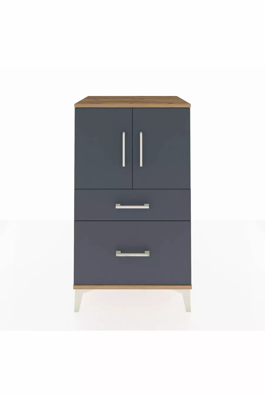 Commode Hyperion à 2 étagères, 2 tiroirs, 2 portes, Pins-Anthracite