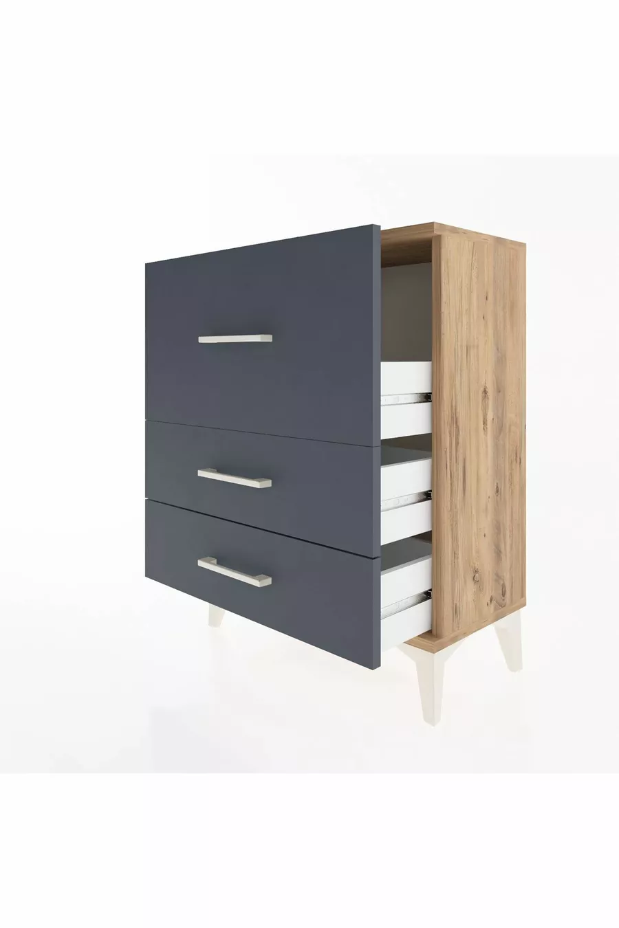 Table de chevet Arges à 3 tiroirs Pin-Anthracite