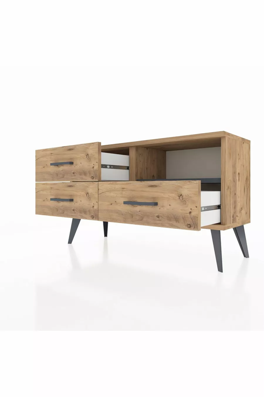 Comò Arges con Singolo Ripiano e 3 Cassetti Pino-Antracite/Pino