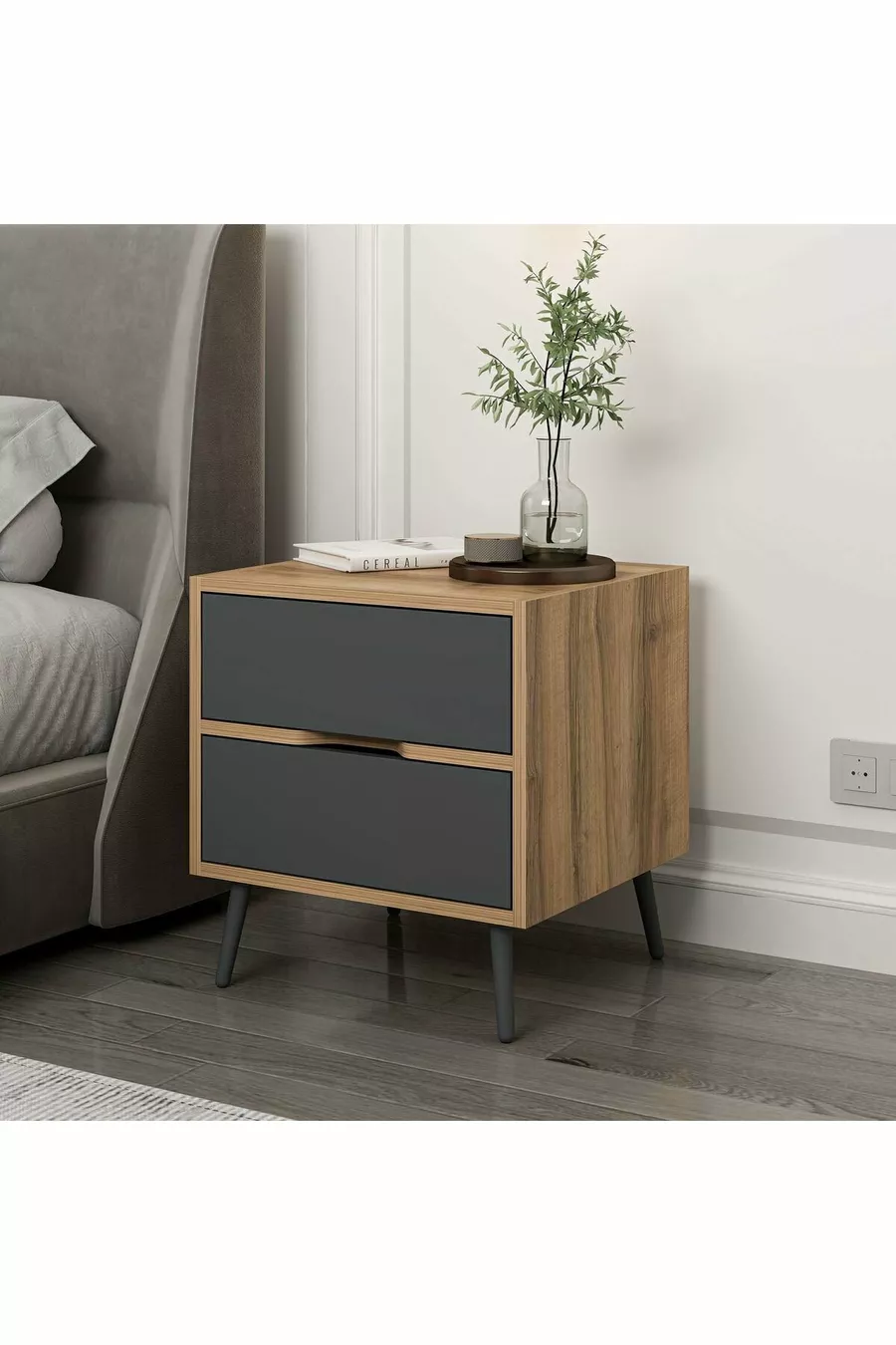 Elina Bedside Table with 2 Drawers - Gold/Anthracite