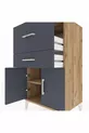 Table de chevet Hyperion avec une étagère, 2 tiroirs et 2 portes, pin-anthracite