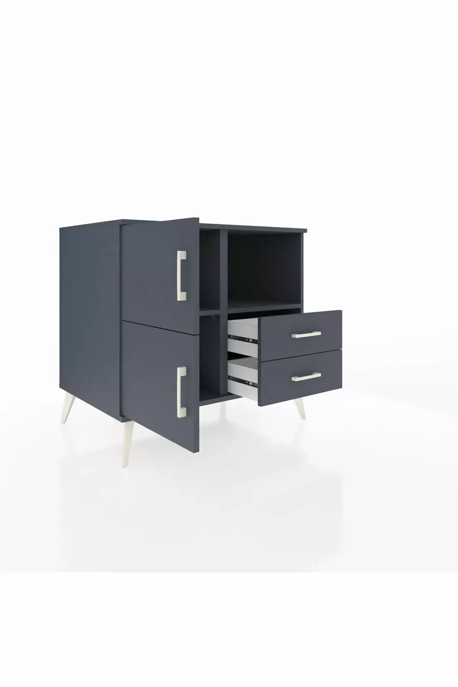 Commode Kronos avec 2 étagères, 2 tiroirs et 2 portes Anthracite-Anthracite
