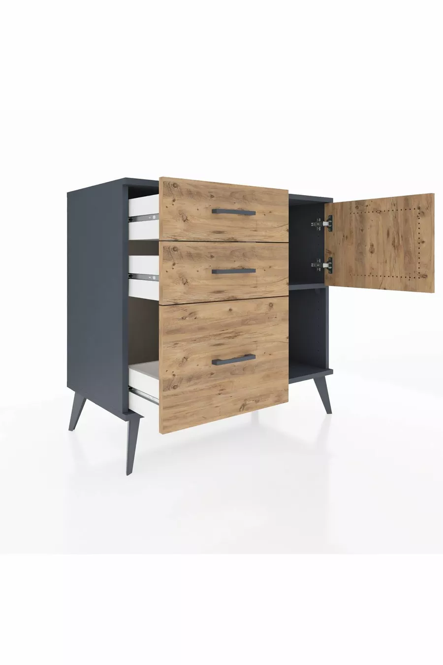 Hyperion Kommode Ein Regal 3 Schubladen Eine Tür Anthrazit-Kiefer
