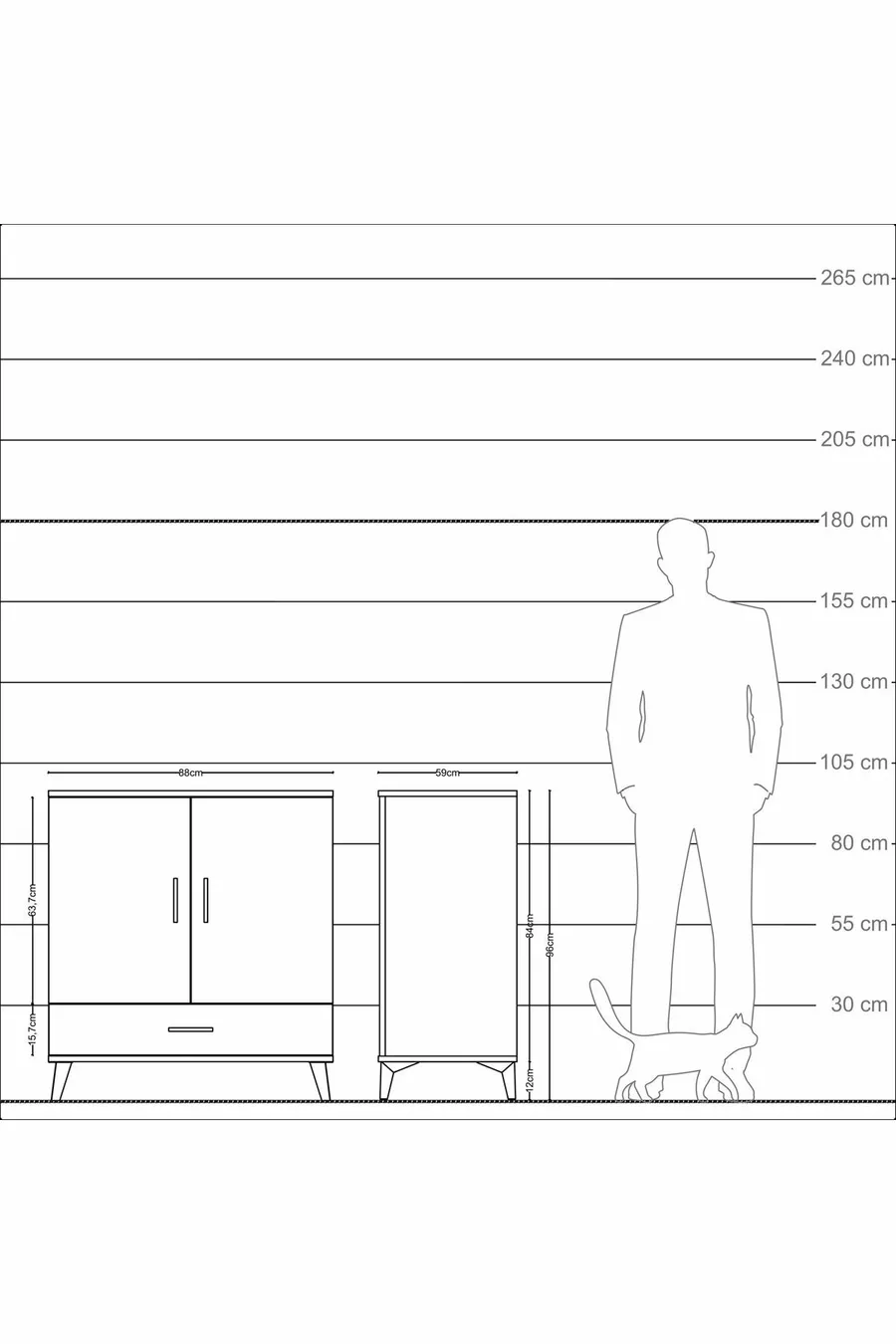 Commode Kronos avec 3 étagères, 1 tiroir et 2 portes, Pierre de Lune-Pier de Lune