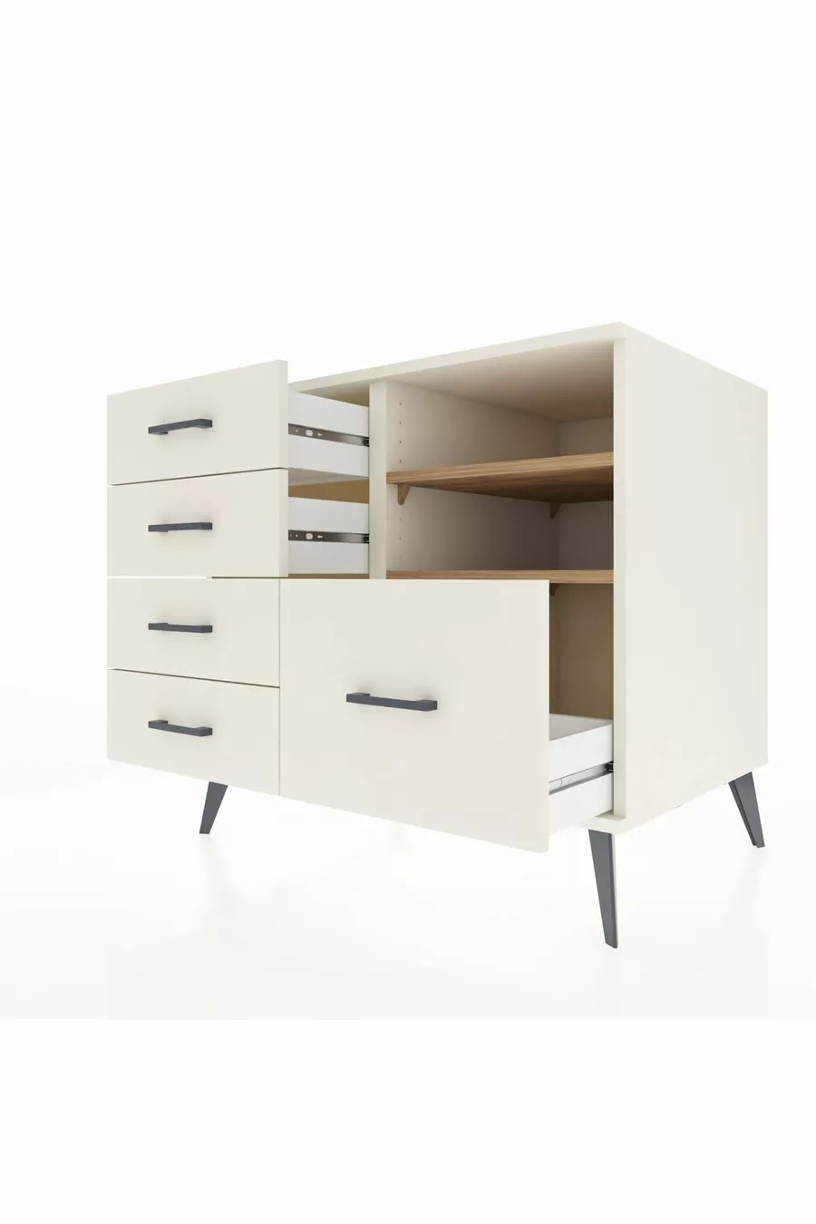 Commode Kronos 2 étagères 5 tiroirs Pierre de Lune-Pin/Pierre de Lune