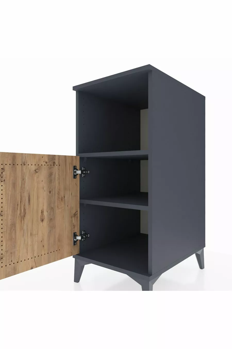 Table de chevet Kronos avec 2 étagères et 1 porte Anthracite-Épicéa