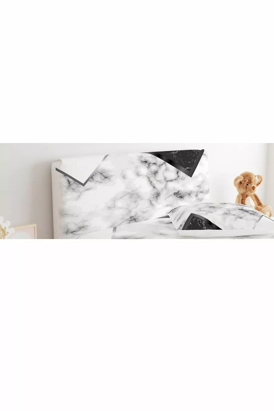 Bed Base Headboard Cover Marble Pattern Triangle Shapes