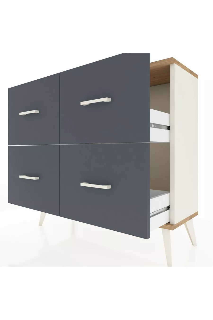 Commode Arges 4 tiroirs Pierre d'ailes-Pin/Anthracite