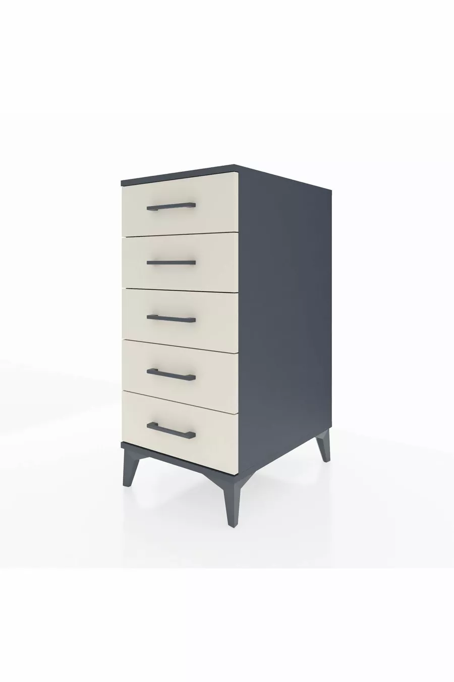 Table de chevet Kronos à 5 tiroirs Anthracite-Pierre de lune