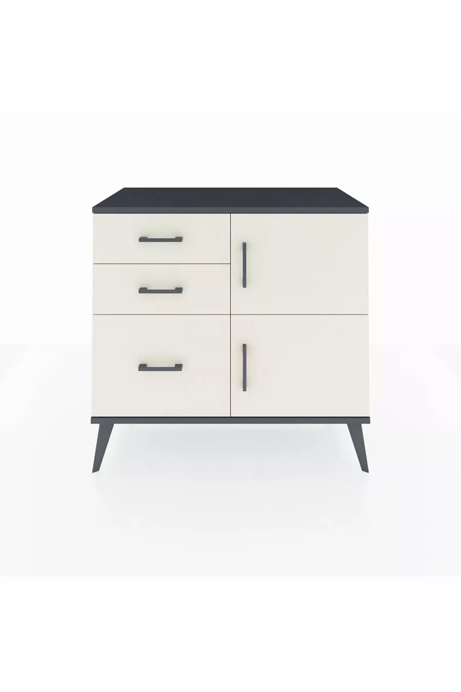 Commode Hyperion à une étagère, 3 tiroirs et 2 portes, Anthracite-Pierres de lune
