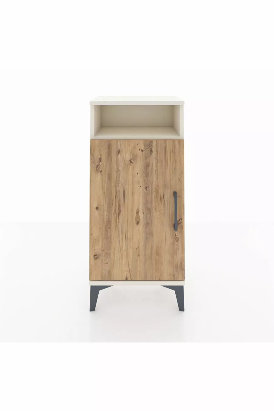 Table de chevet Arges à 3 étagères avec une porte, couleur Pierre de lune-Pin