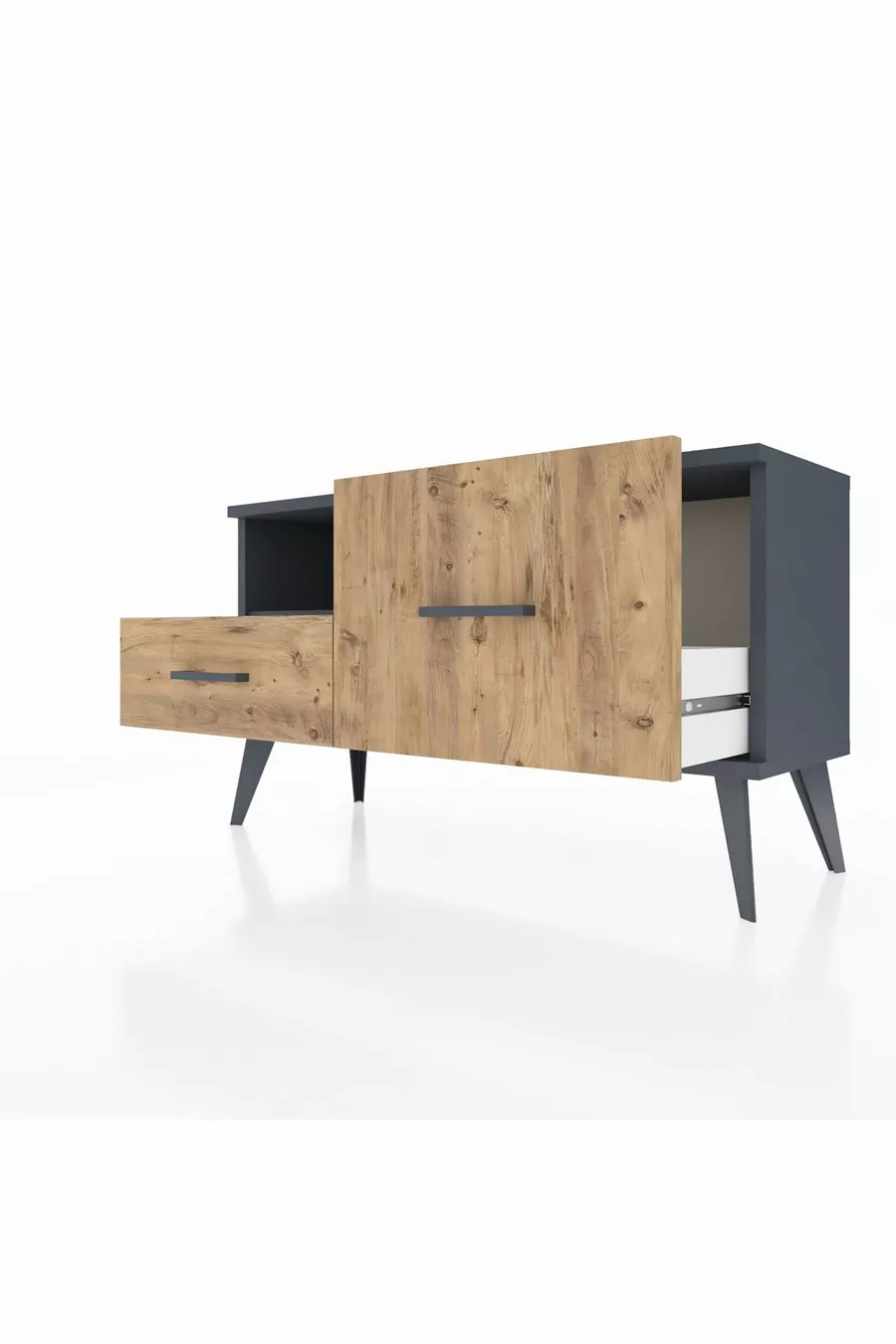 Commode Arges à une étagère et 2 tiroirs Anthracite-Anthracite/Sapin