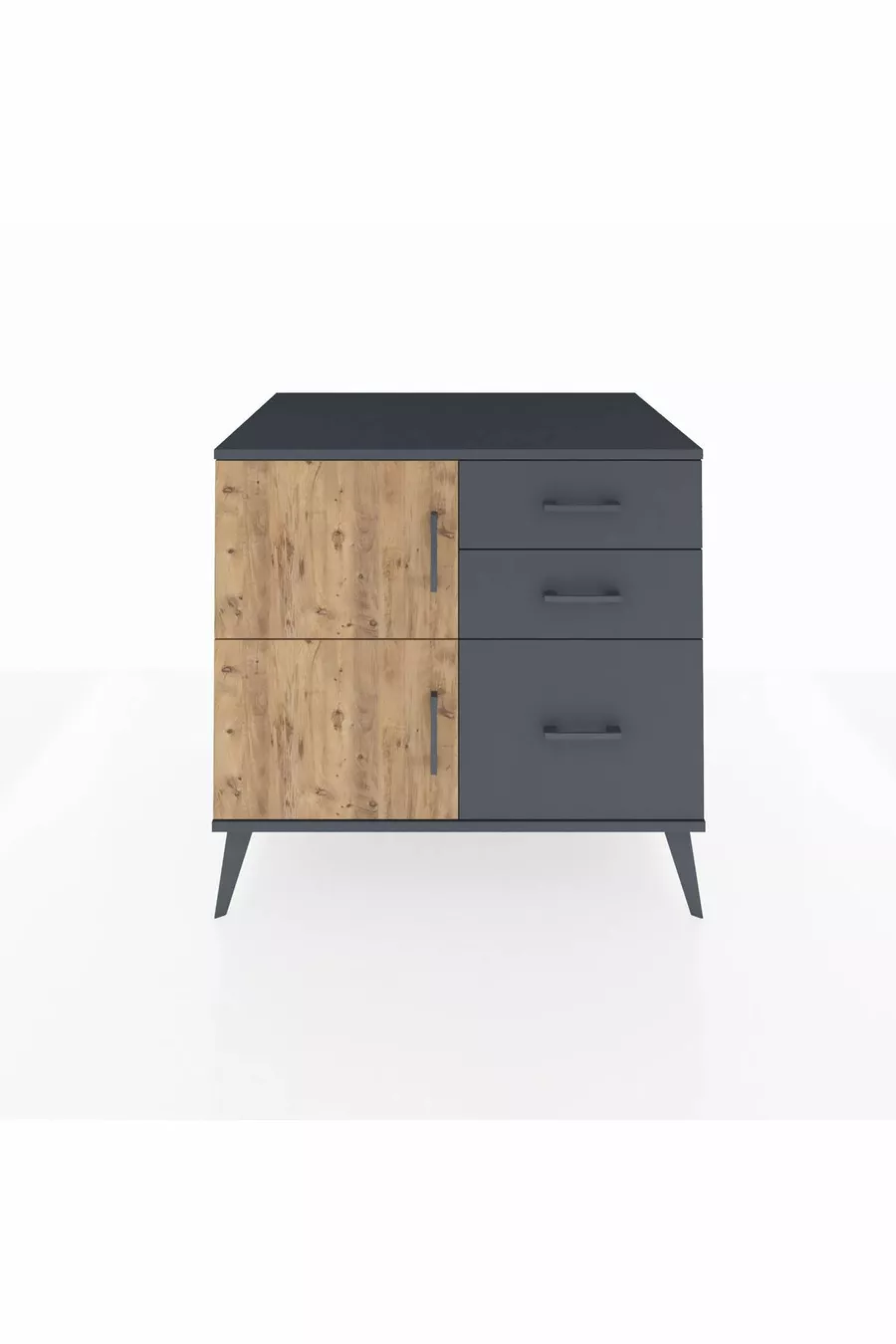 Commode Kronos à une étagère, 3 tiroirs, 2 portes, Anthracite-Sapin/Anthracite
