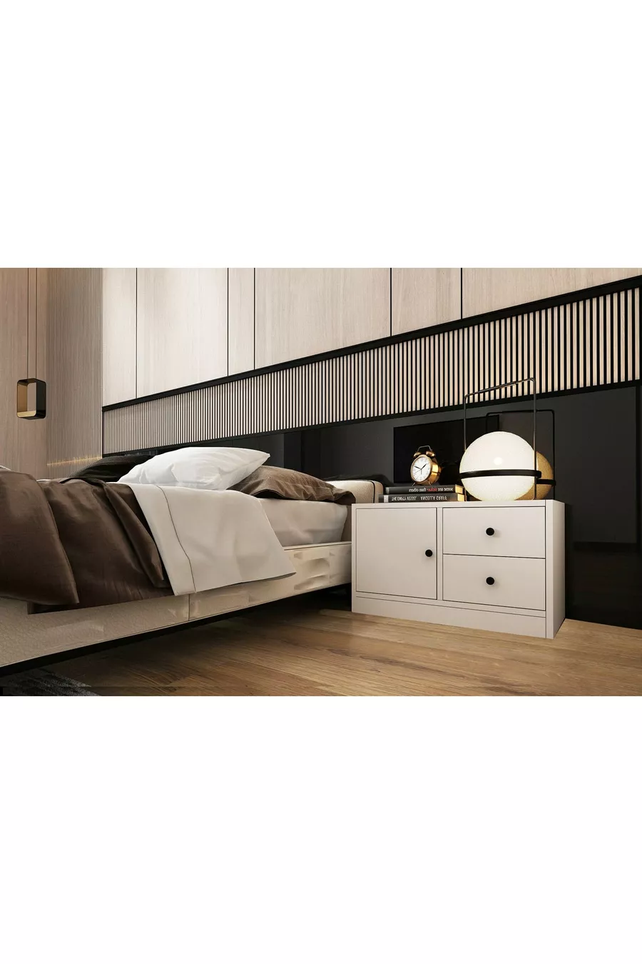 Table de chevet avec tiroir et armoire blanche Cm -ç