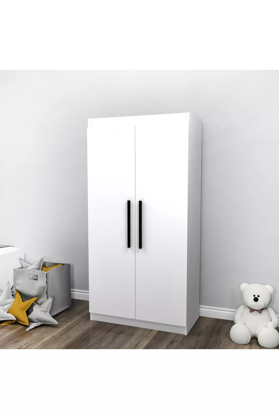 Akser Jongenskamer 4-delig Set – Wit (Bureau, Bed, Kast, Wandplank)