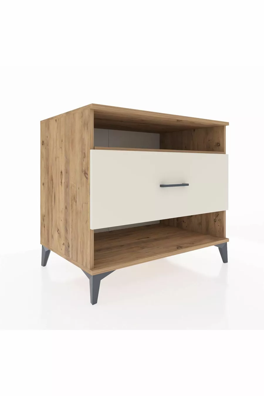 Commode Kronos à une étagère et un tiroir, en pin et travertin