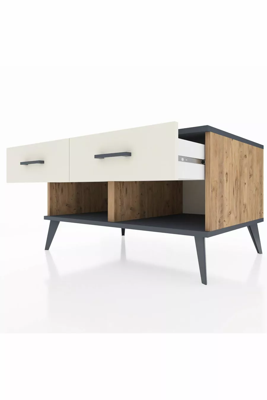 Commode Kronos 2 tiroirs Pin-Anthracite/Pierre de Lune