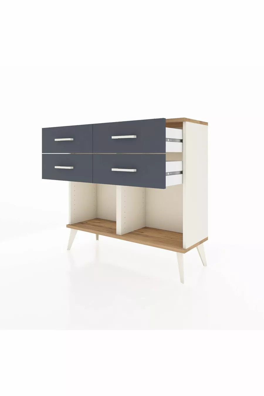 Commode Arges 4 tiroirs Pierre d'ailes-Pin/Anthracite