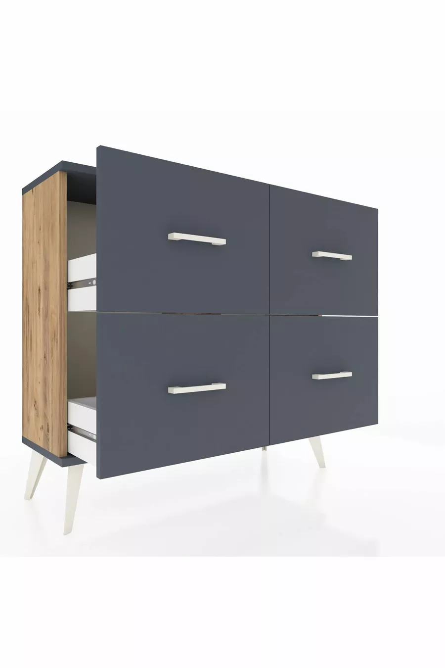 Commode Arges 4 tiroirs Pin-Anthracite