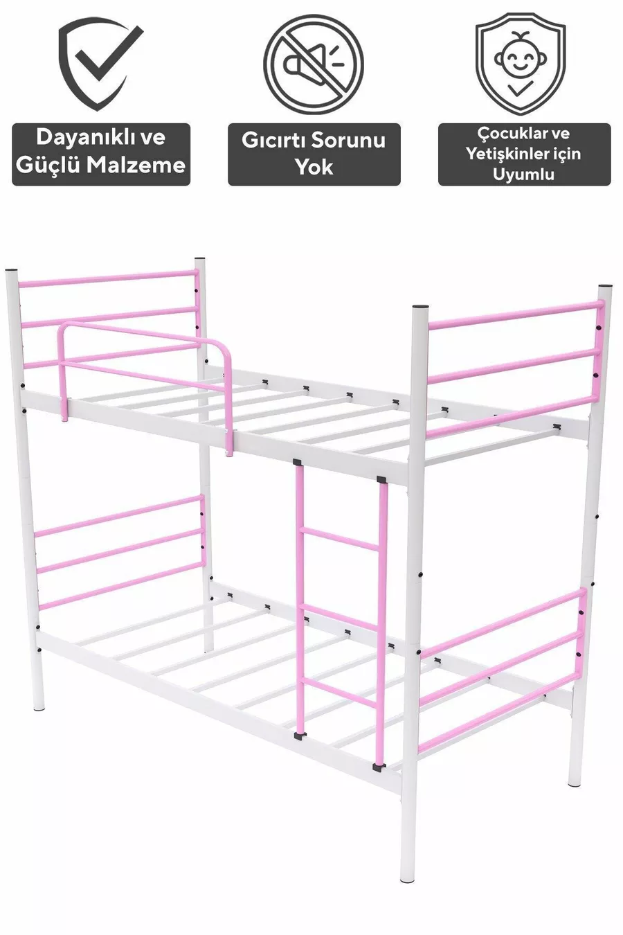 Trend Bunk Bed Compatible with Mattress Light Pink Detachable Metal Bunk Bed Frame