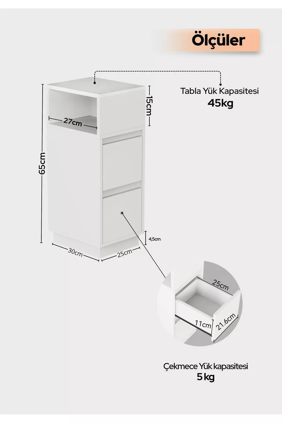Table de chevet Alve étroite – 2 tiroirs, table d'appoint latérale avec compartiment ouvert amovible, pour chambre à coucher et salon M