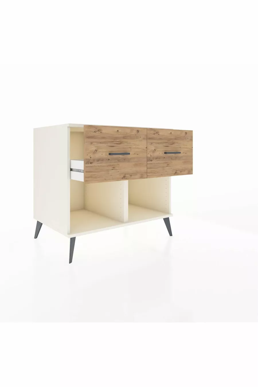 Commode Kronos 2 tiroirs Pierre de Lune-Anthracite/Pin