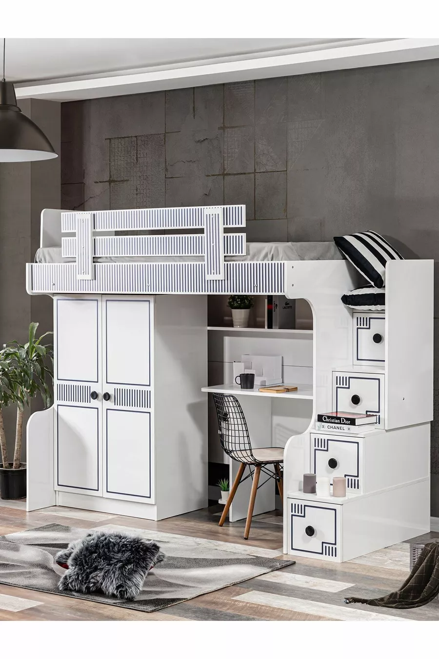 Bunk bed, Loft bed, Wardrobe, Desk