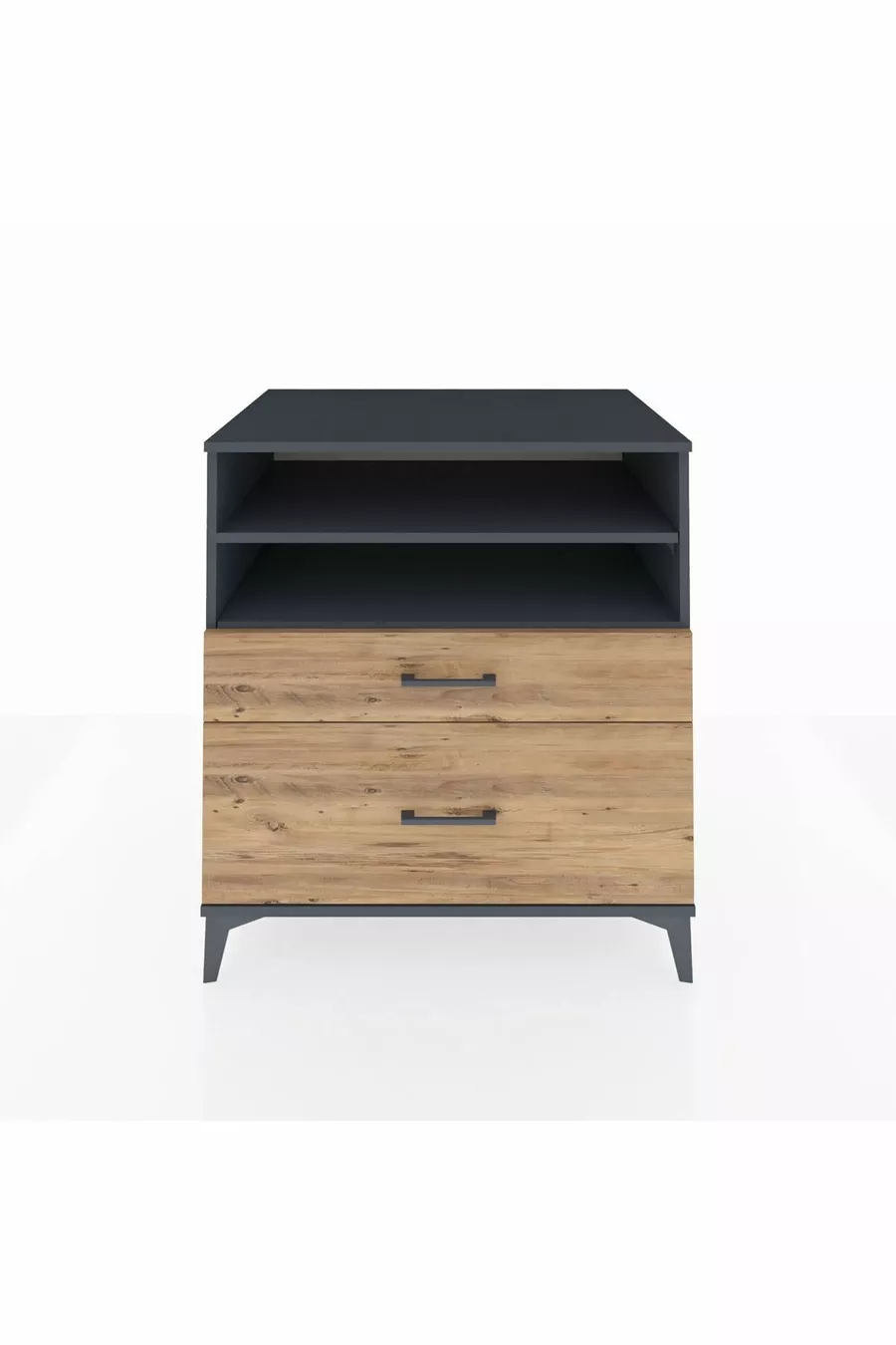 Commode Kronos 2 étagères 2 tiroirs Anthracite-Bois de pin