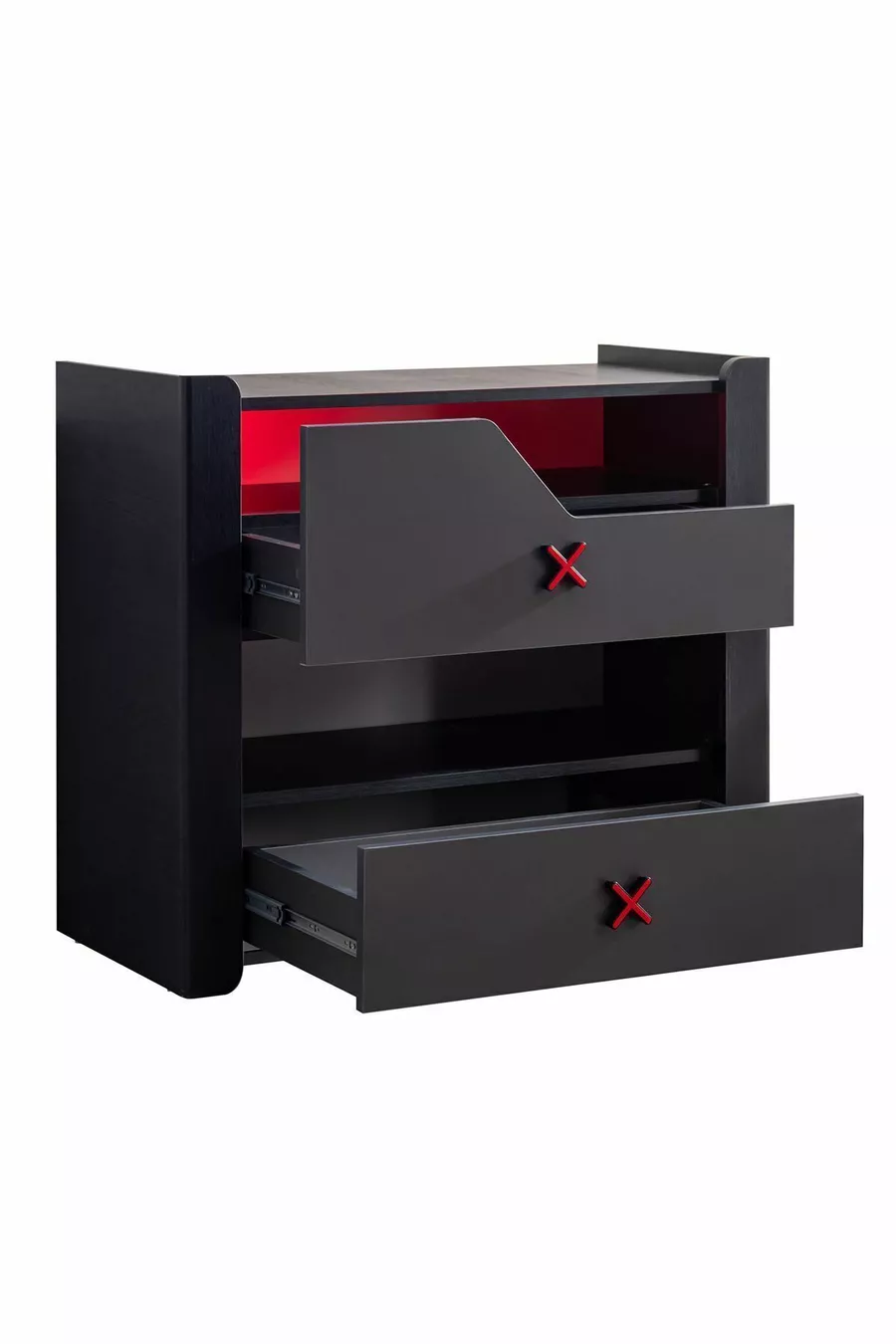 Chambre d'adolescent avec thème gamer - Armoire à 2 portes, lit, table de chevet, commode