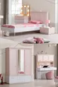 Camera da letto rosa per ragazza - Armadio a 3 ante, Letto, Comodino, Scrivania, Cassettiera