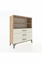 Commode Arges 2 étagères 3 tiroirs Pin-Pierre de lave