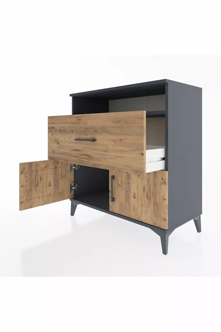 Hyperion Dresser with One Shelf, One Drawer, Two Doors Anthracite-Pine