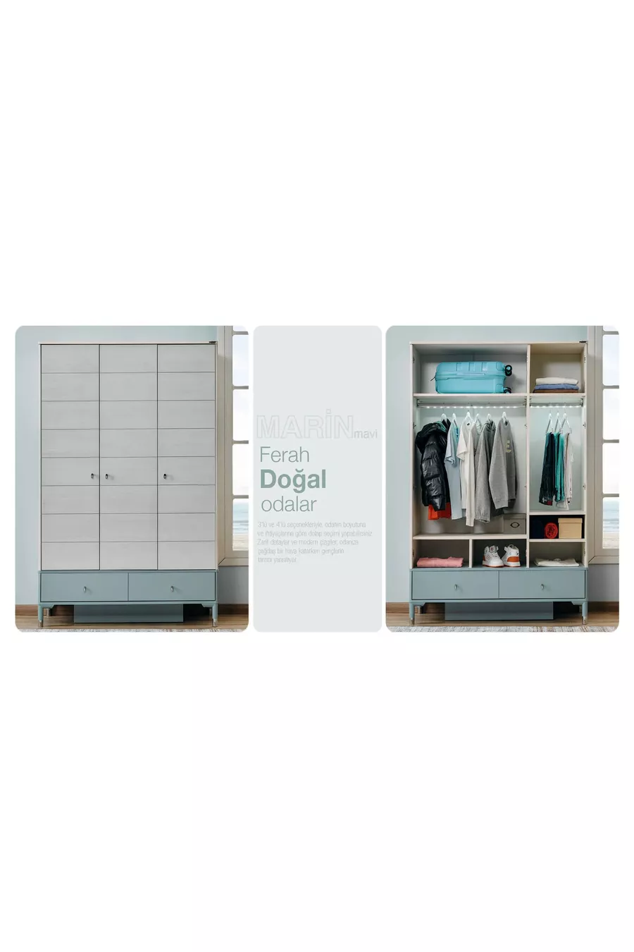 Chambre d'enfant Marin (Armoire 3 portes + * Montessori + Commode)