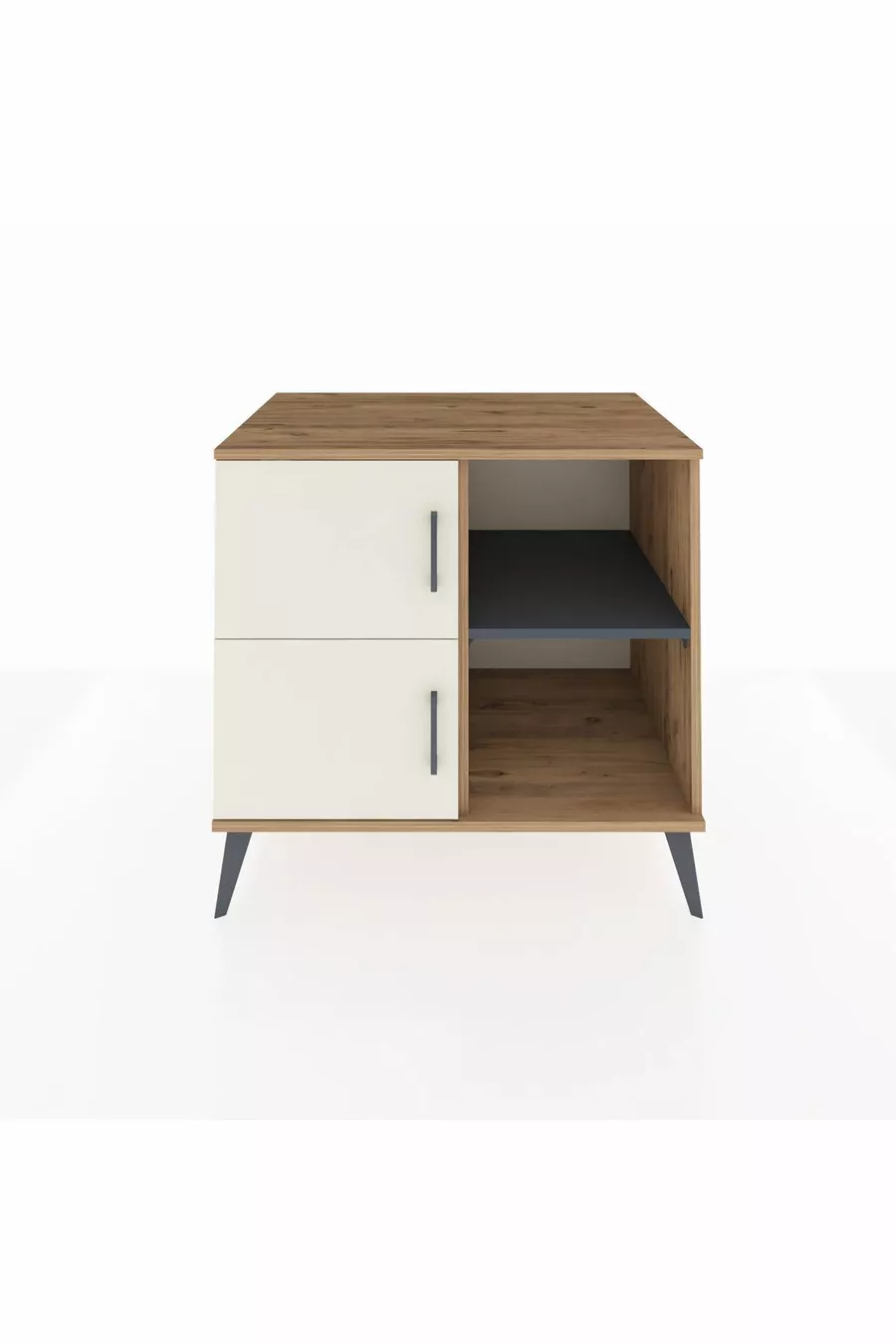 Commode Kronos 2 étagères 2 portes Pin-Quartz/Anthracite