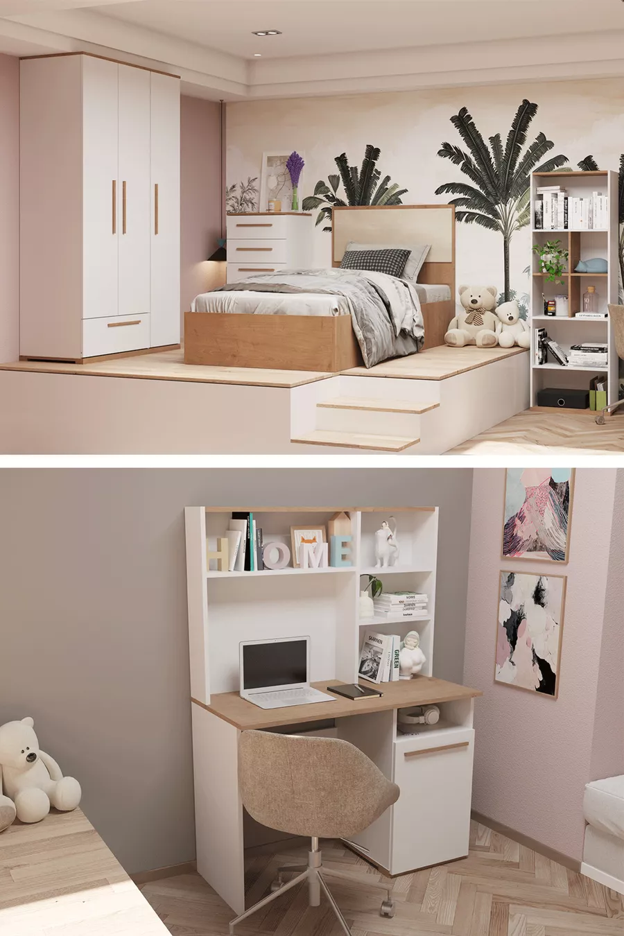 Ensemble chambre enfant Eva Jeune & Noyer/blanc