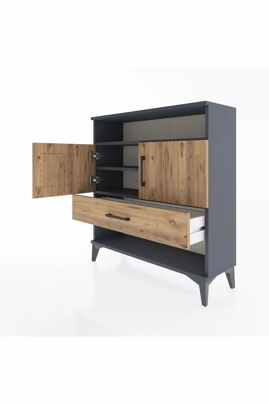 Commode Arges 3 étagères 1 tiroir 2 portes Anthracite-Épicéa