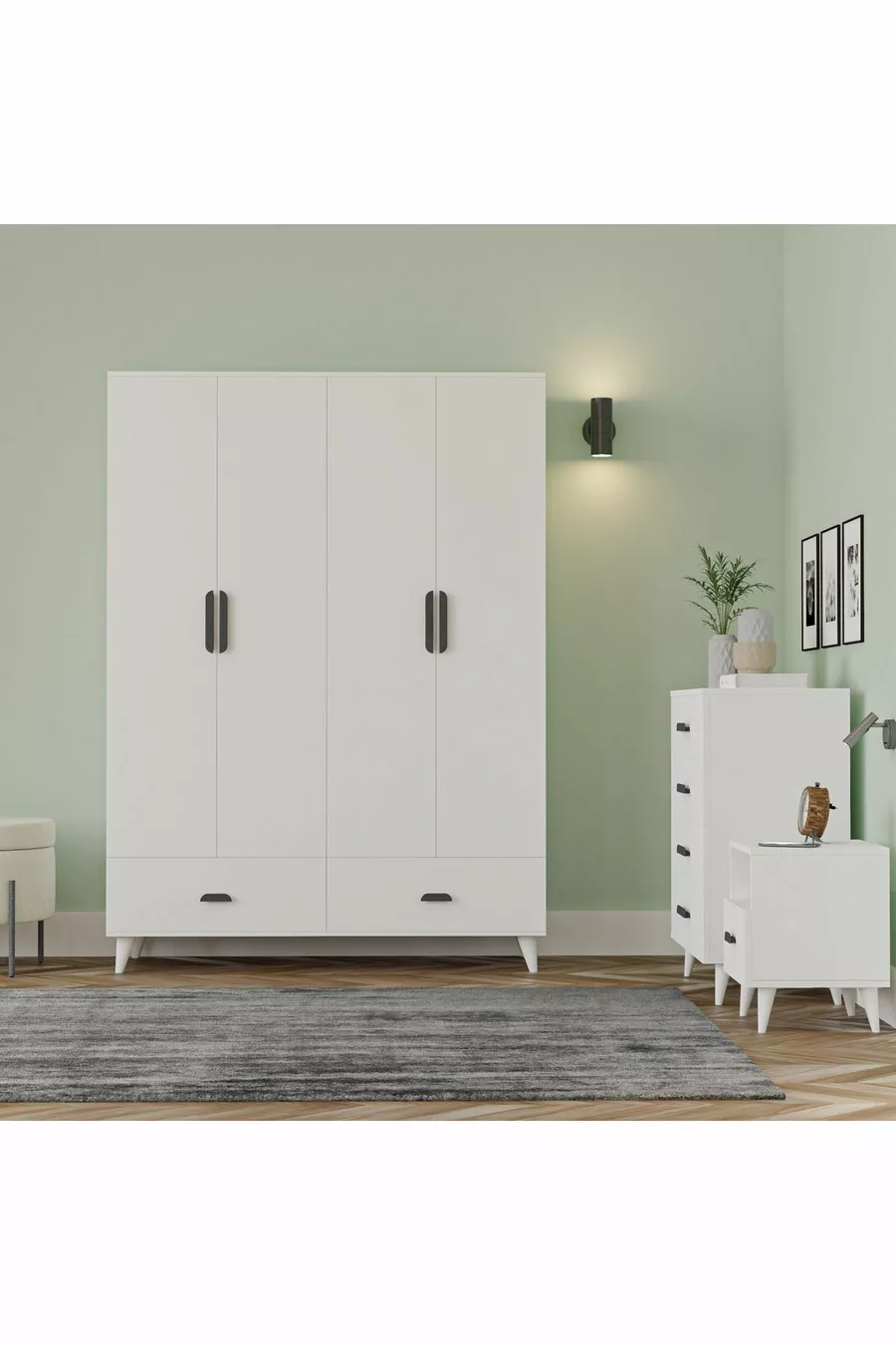 Ensemble de Chambre Jeune İnci (GARDEROBE, CHIFFONNIER, CHEVET)
